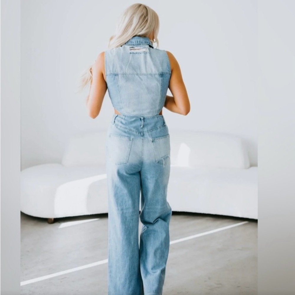 Cut Out Denim Jumpsuit